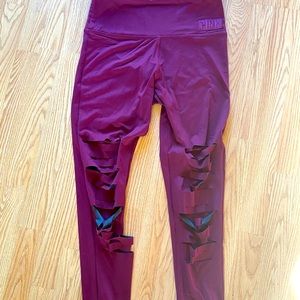 VS Pink Ultimate Maroon leggings with slits sz M